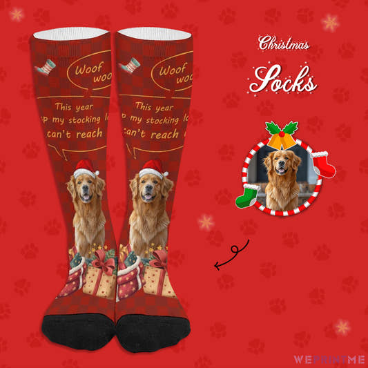 Custom Pet Face Woof Gift Christmas Socks-WePrintMe-1