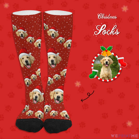Custom Pet Face Snow Christmas Socks-WePrintMe-1