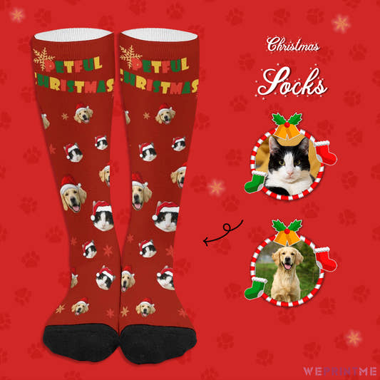 Custom Pet Face Petful Christmas Socks-WePrintMe-1