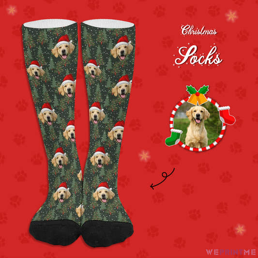 Custom Pet Face Trees Christmas Socks-WePrintMe-1
