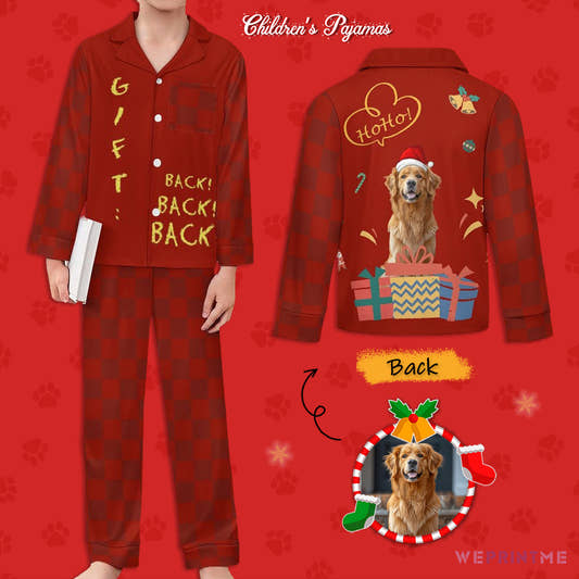 Custom Pet Face Gift Back Kids Christmas Pajamas-WePrintMe