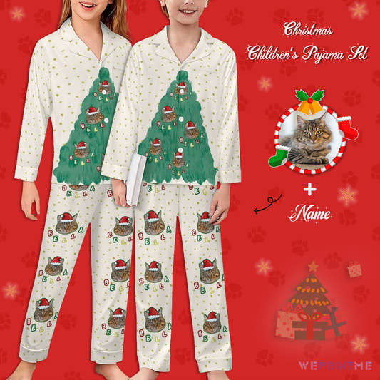 Custom Pet Face Christmas Tree Kids Pajamas personalized product image