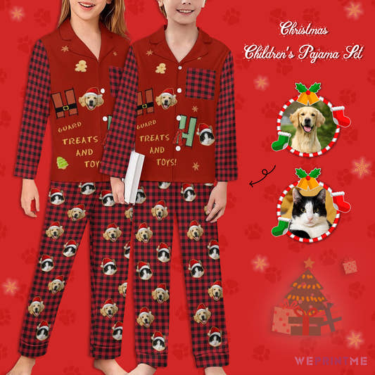 Custom Pet Face Guard Treats Kids Christmas Pajamas-WePrintMe