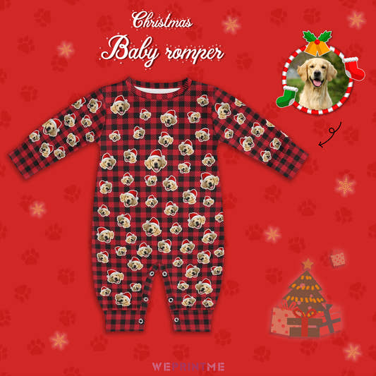 Custom Pet Face Christmas Plaid Pet Baby Onesie-1 Main-WePrintMe