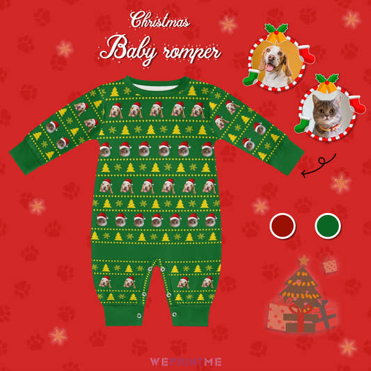 Custom Pet Face Christmas Trees Baby Onesie-Main-WePrintMe