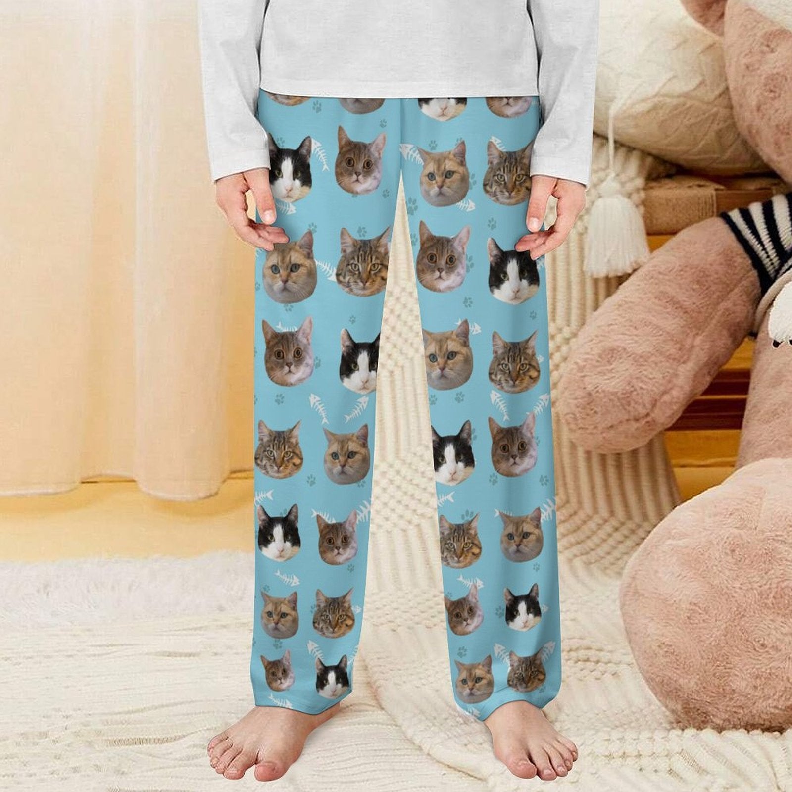 Custom Pet Kids Pants Paws Pajama Pants-Cat Model-WEPRINTME