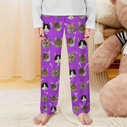 Custom Pet Kids Pants Paws Pajama Pants-Cat Purple-WEPRINTME