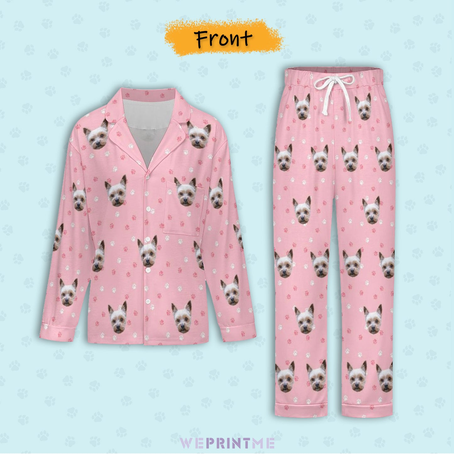 Custom Pet Face Paws V Neck Pajama Set for Women-11-WEPRINTME