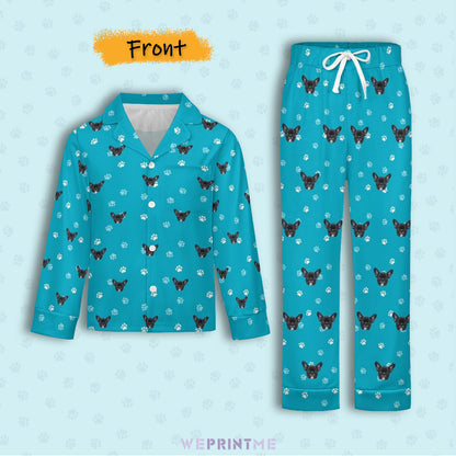 Custom Pet Face Paws V Neck Pajama Set for Kids-Front1-WEPRINTME