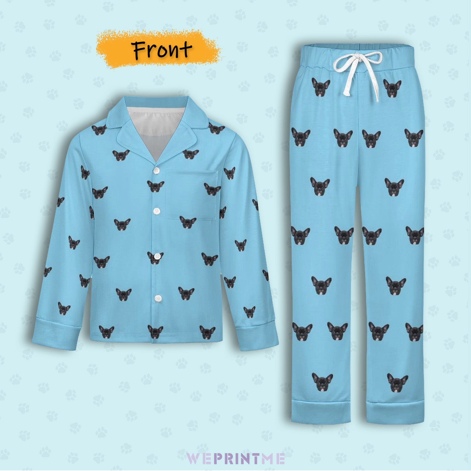 Custom Pet Face Paws V Neck Pajama Set for Kids-Front3-WEPRINTME