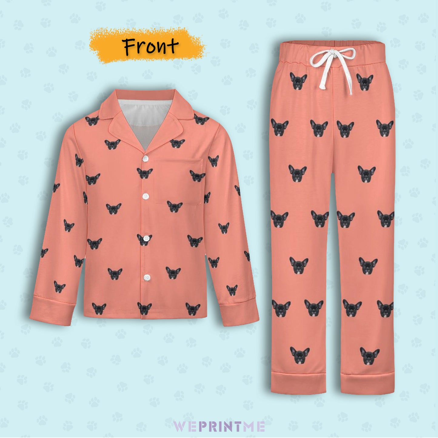 Custom Pet Face Paws V Neck Pajama Set for Kids-Front2-WEPRINTME