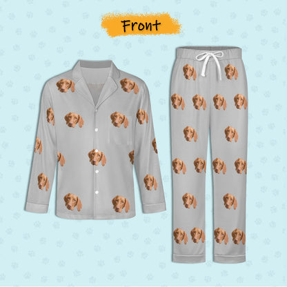 Custom Pet Face Paws V Neck Pajama Set for Men-11-WEPRINTME