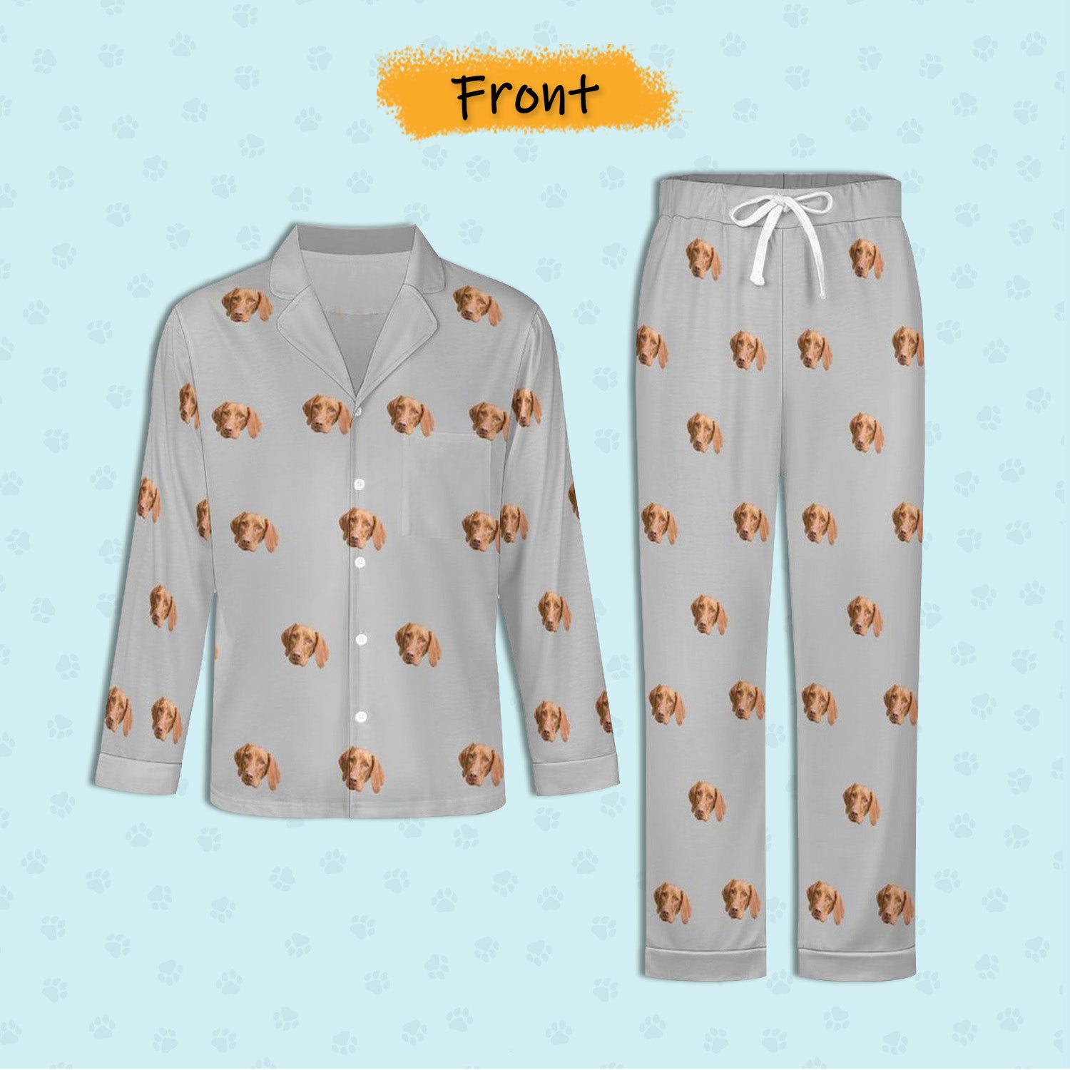 Custom Pet Face Paws V Neck Pajama Set for Men-6-WEPRINTME