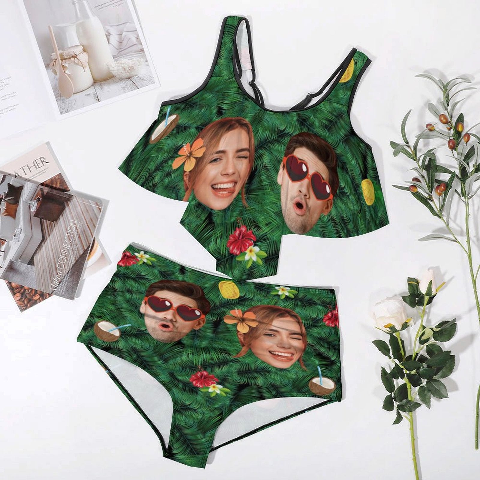 Custom Couple Face Plus Size Ruffle Tankini-WEPRINTME-4