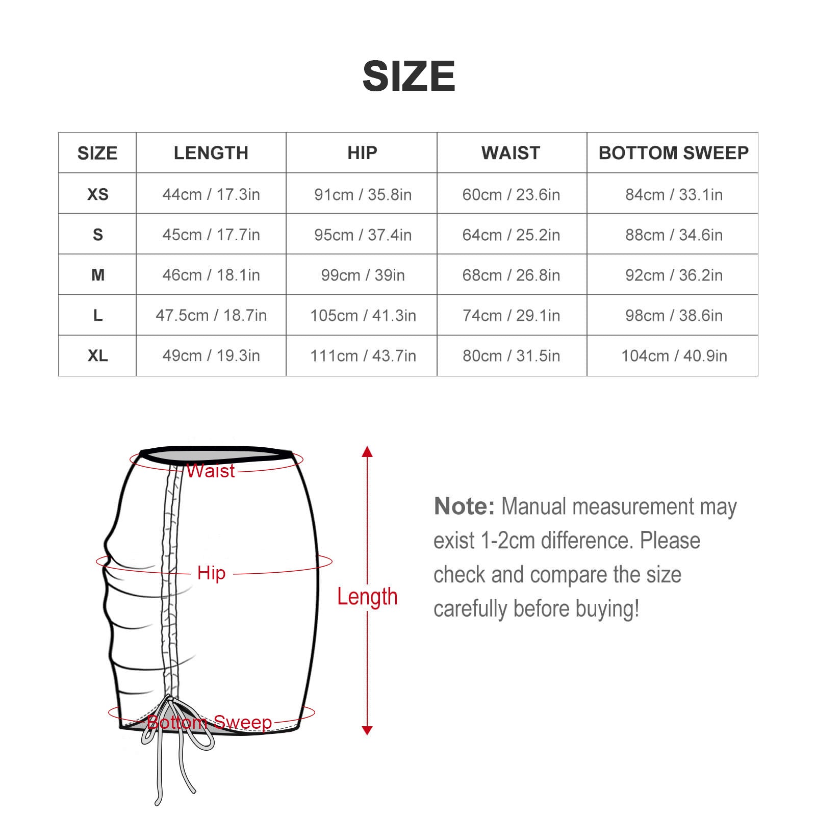 Custom Face Beach Skirt Blouse Skirt-WEPRINTME-Size Chart