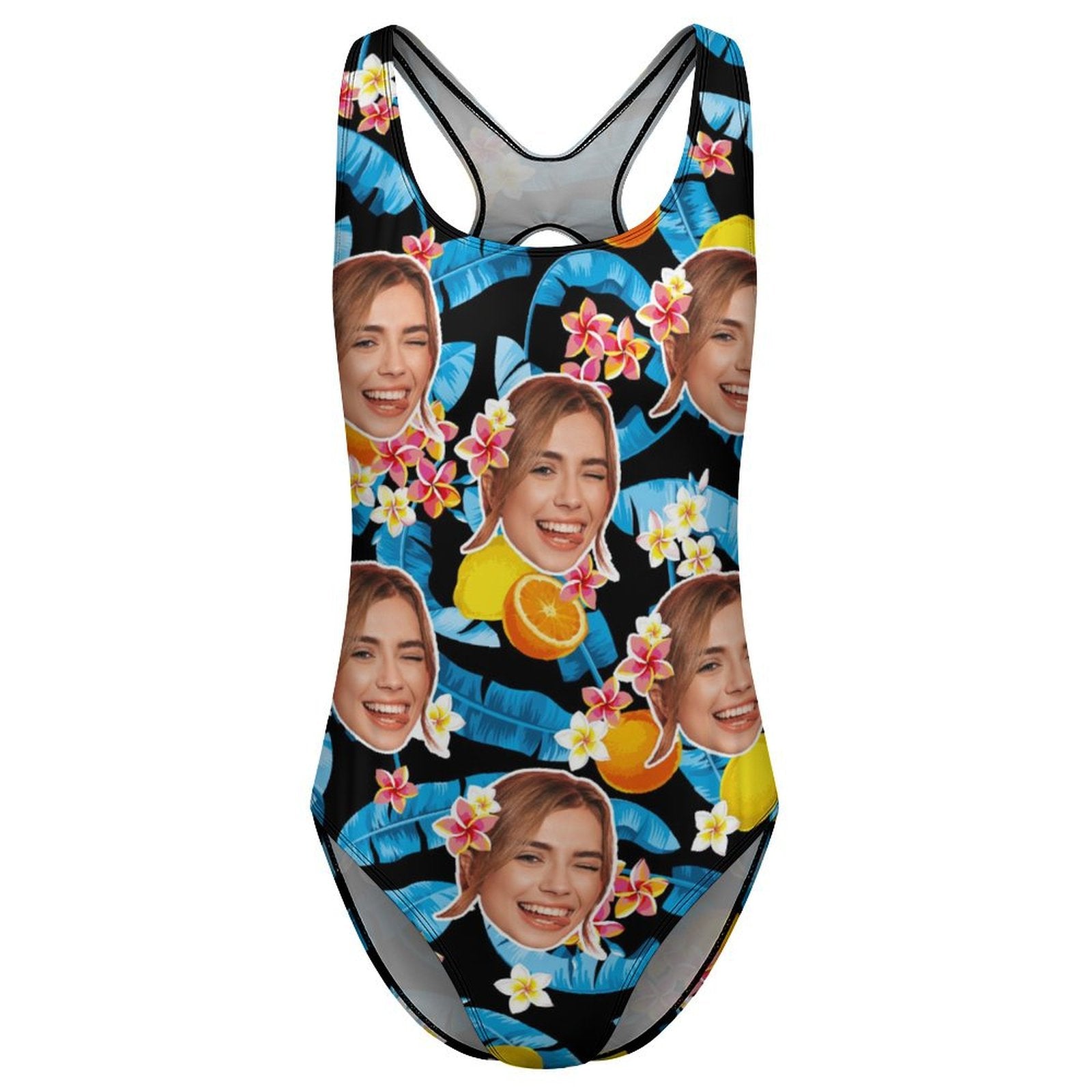Custom Face Blue Summer Women's One-Piece Swimsuit-WEPRINTME-3