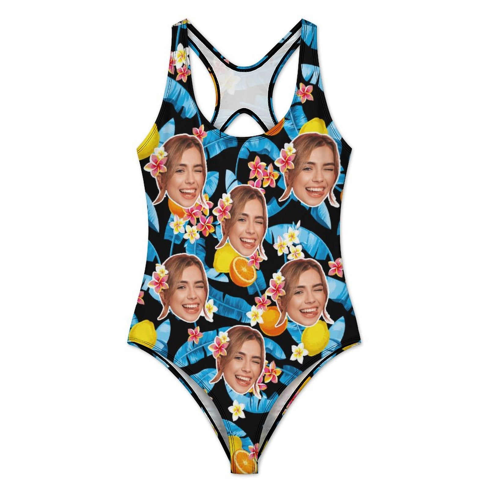 Custom Face Blue Summer Women's One-Piece Swimsuit-WEPRINTME-4
