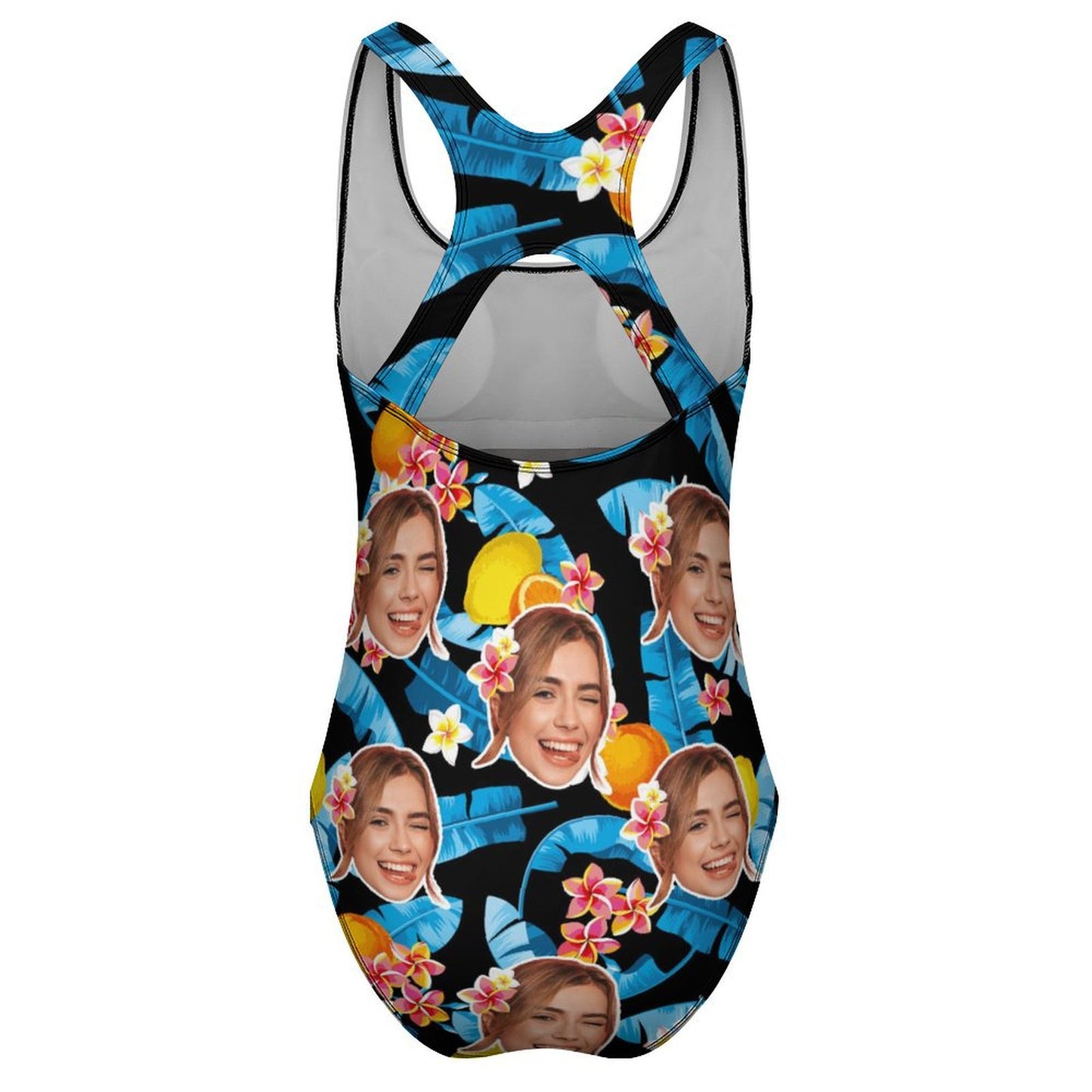 Custom Face Blue Summer Women's One-Piece Swimsuit-WEPRINTME-5