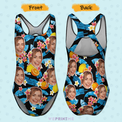 Custom Face Blue Summer Women's One-Piece Swimsuit-WEPRINTME-6