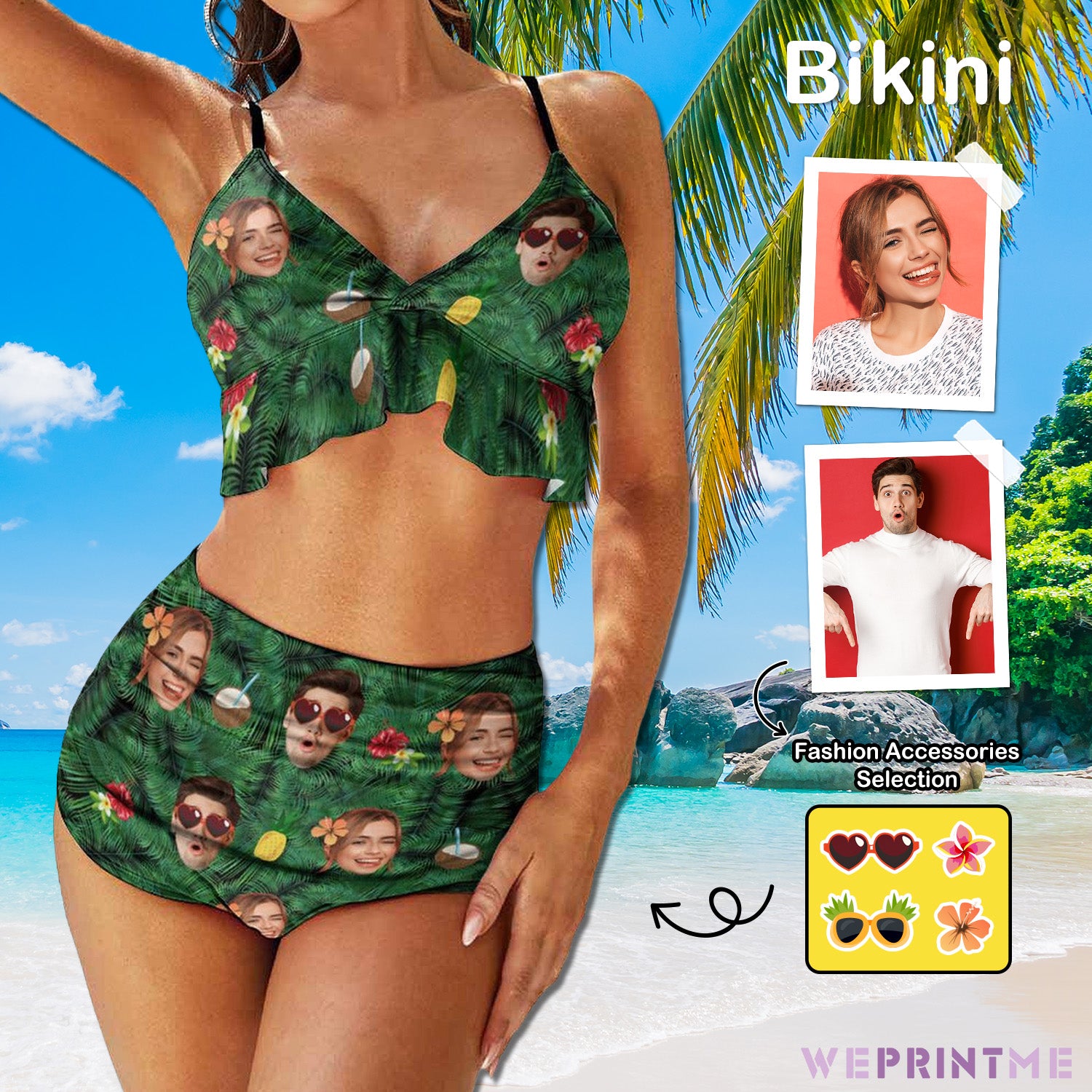 Custom Face Cool Summer Ruffled Bikini-WEPRINTME-1