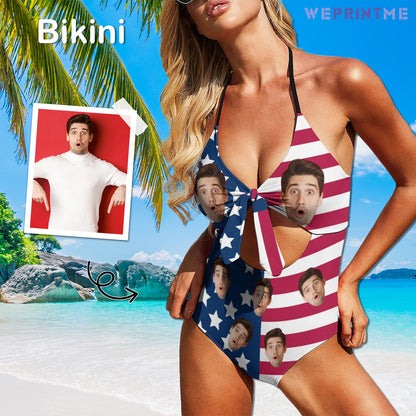 Custom Face Flag Halter One-Piece Swimsuit-WEPRINTME-1