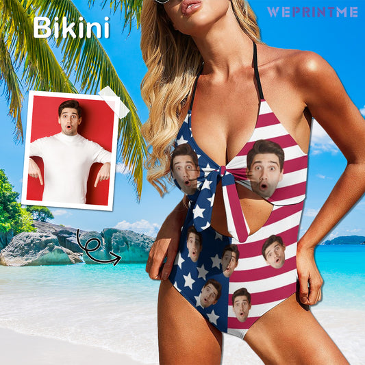 Custom Face Flag Halter One-Piece Swimsuit-WEPRINTME-1