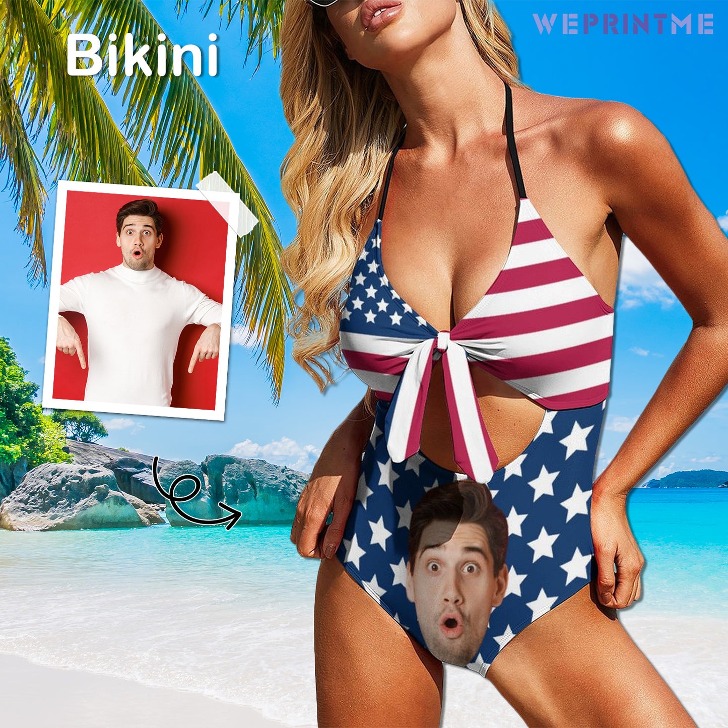 Custom Face Flag Halter One-Piece Swimsuit-WEPRINTME-2