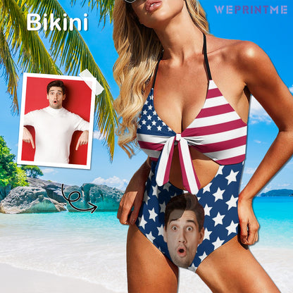 Custom Face Flag Halter One-Piece Swimsuit-WEPRINTME-2