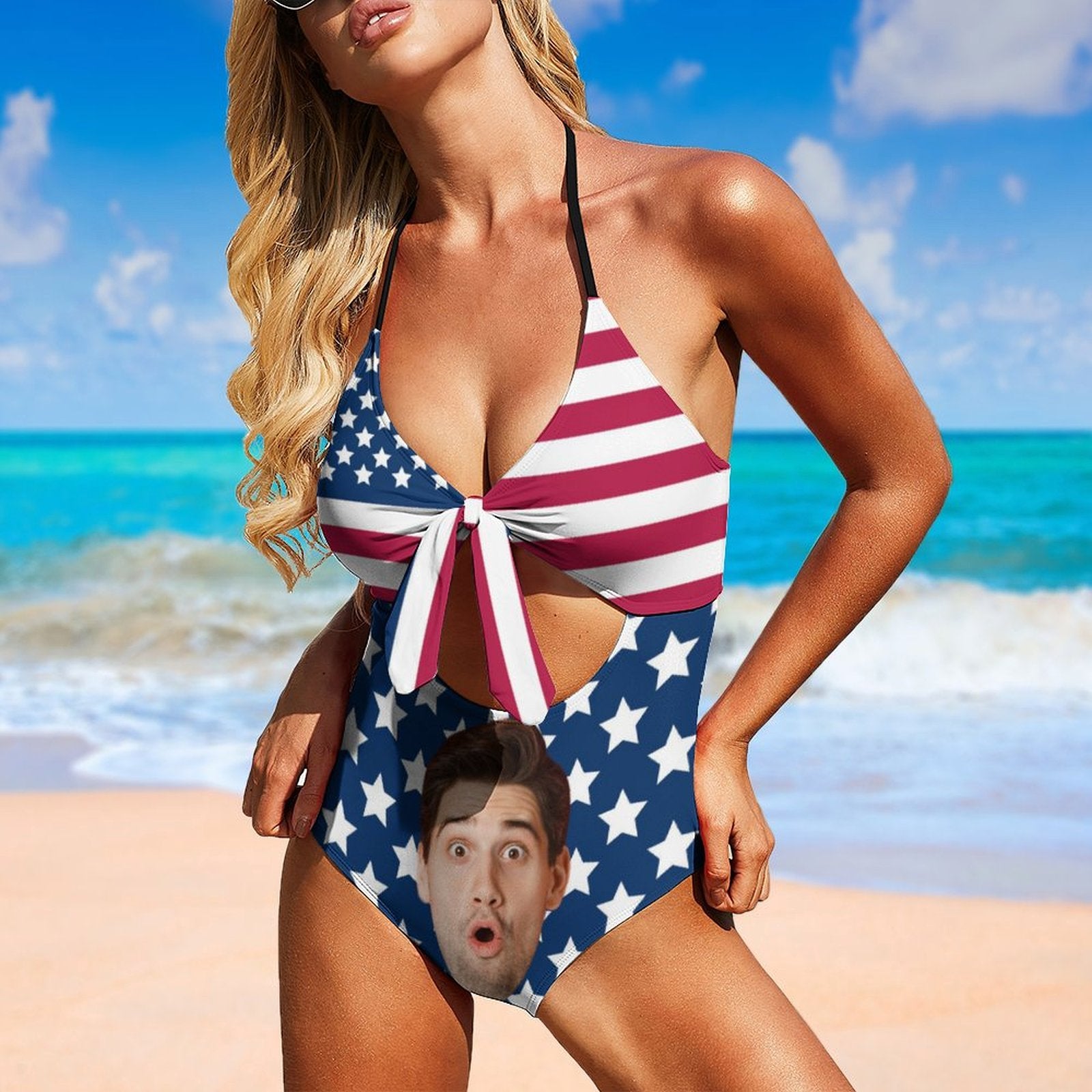 Custom Face Flag Halter One-Piece Swimsuit-WEPRINTME-9