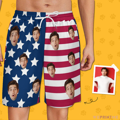 Custom Face Flag Men's Short Sweatpants-WEPRINTME-1
