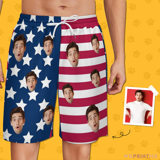 Custom Face Flag Men's Short Sweatpants-WEPRINTME-1