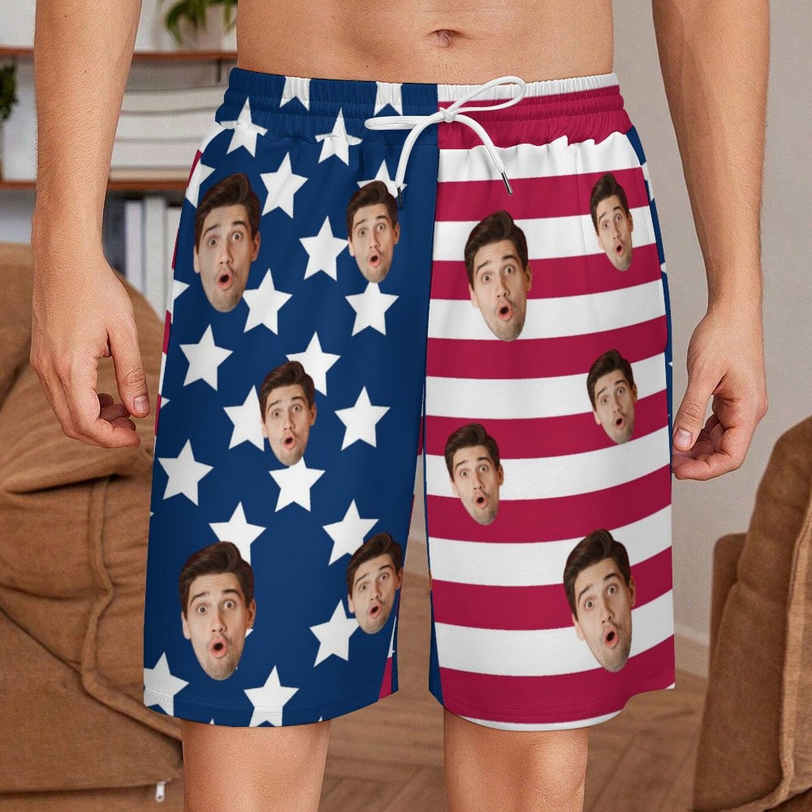 Custom Face Flag Men's Short Sweatpants-WEPRINTME-3