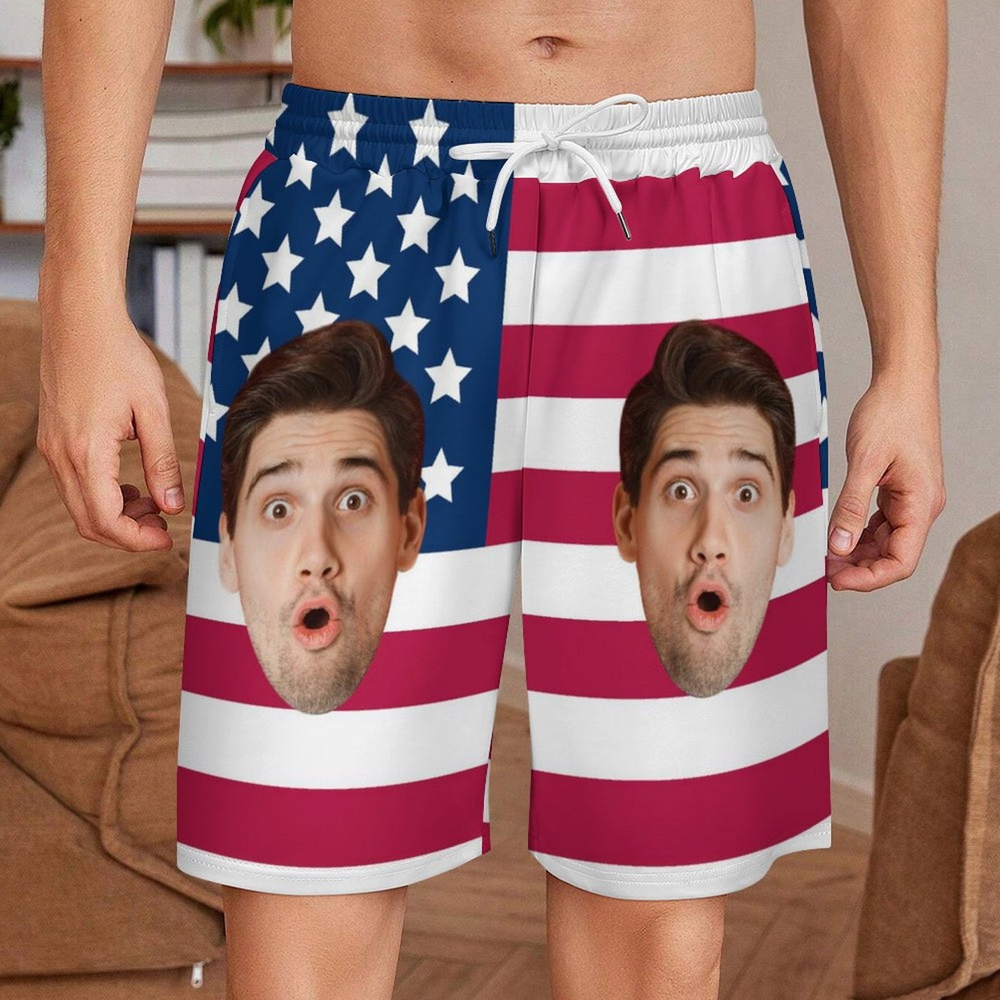 Custom Face Flag Men's Short Sweatpants-WEPRINTME-6