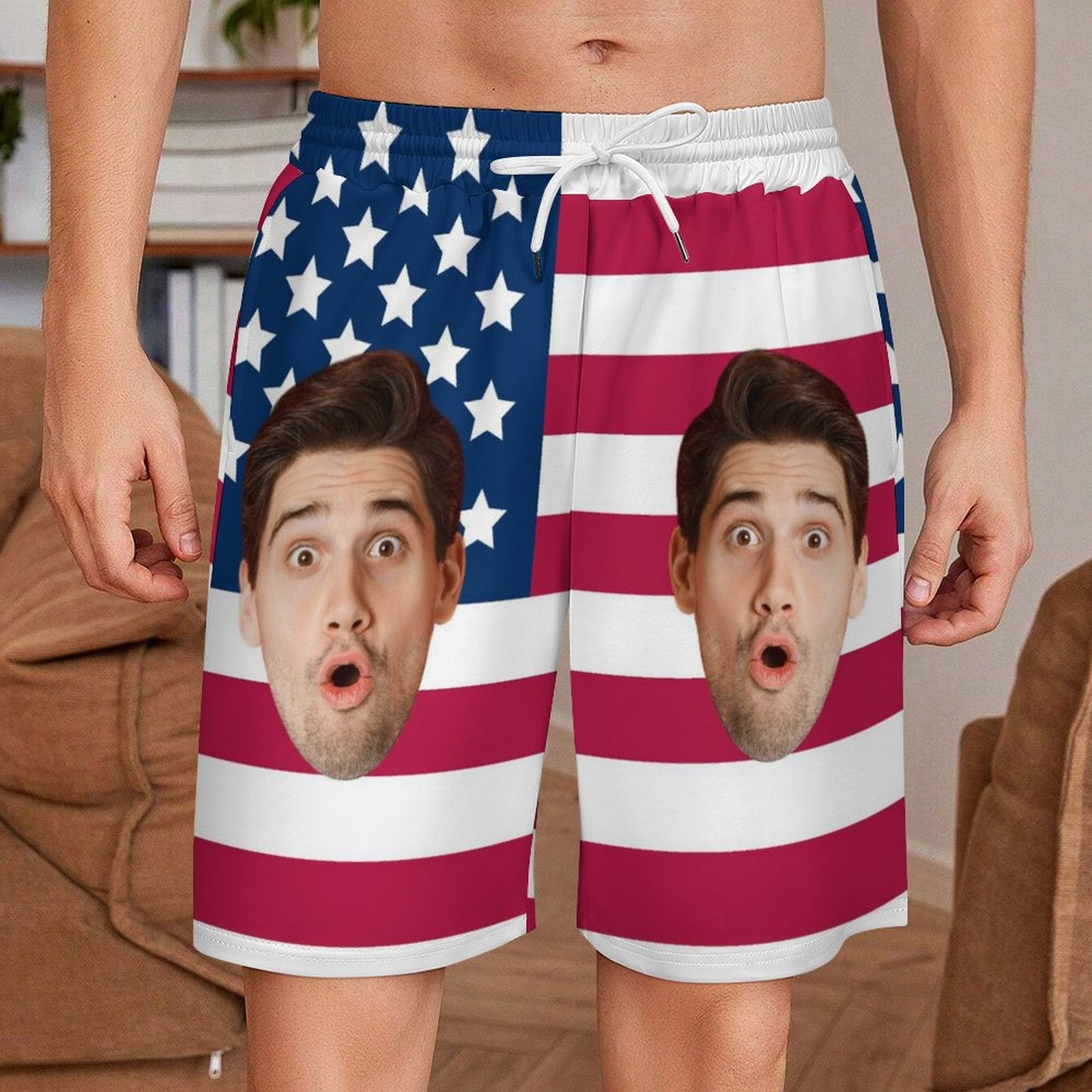 Custom Face Flag Men's Short Sweatpants-WEPRINTME-6
