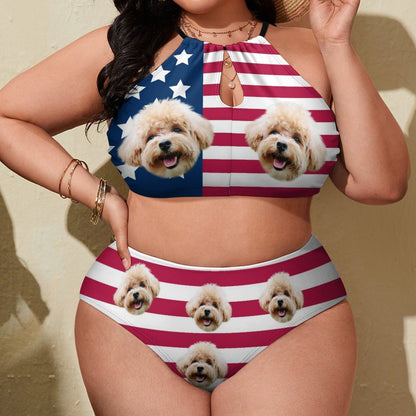 Custom Face Flag Plus Size Halter Tankini-WEPRINTME-10