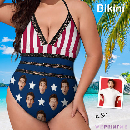 Custom Face Flag Plus Size One-Piece Swimwear-WEPRINTME-1