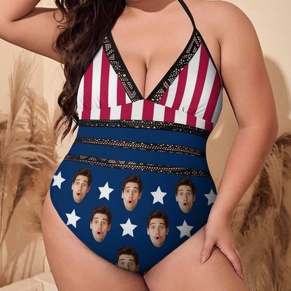 Custom Face Flag Plus Size One-Piece Swimwear-WEPRINTME-2