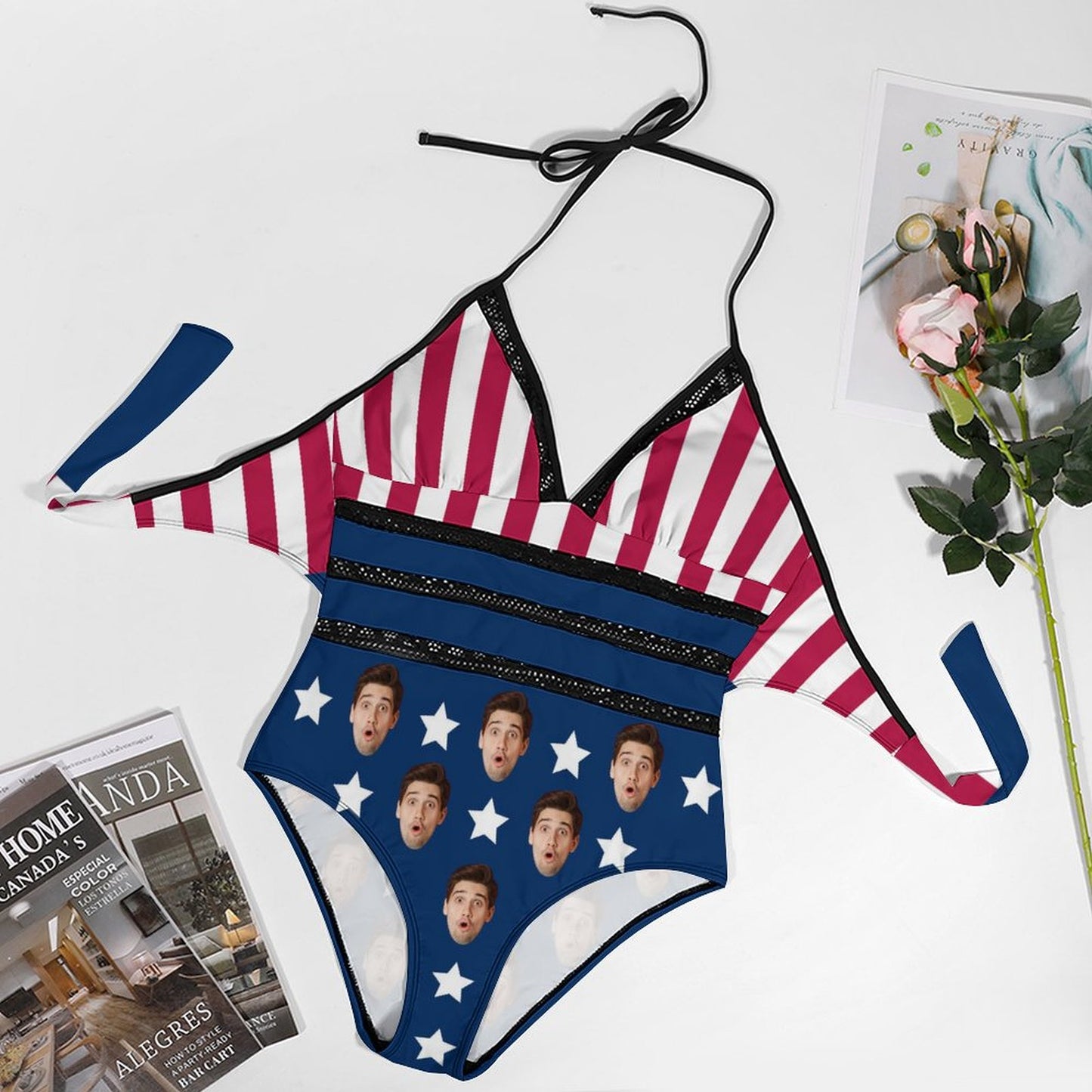 Custom Face Flag Plus Size One-Piece Swimwear-WEPRINTME-3