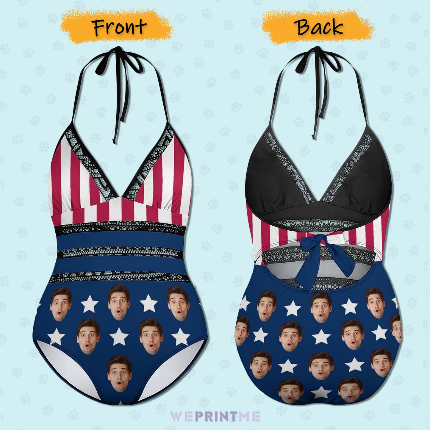 Custom Face Flag Plus Size One-Piece Swimwear-WEPRINTME-4