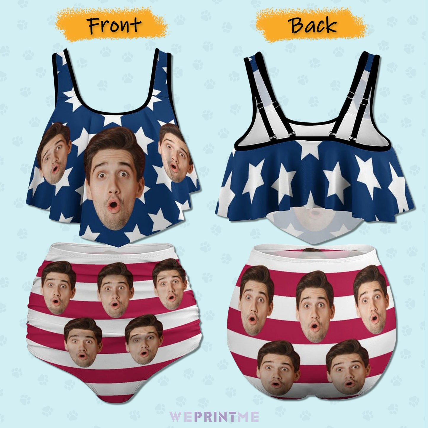 Custom Face Flag Plus Size Ruffle Tankini-WEPRINTME-7