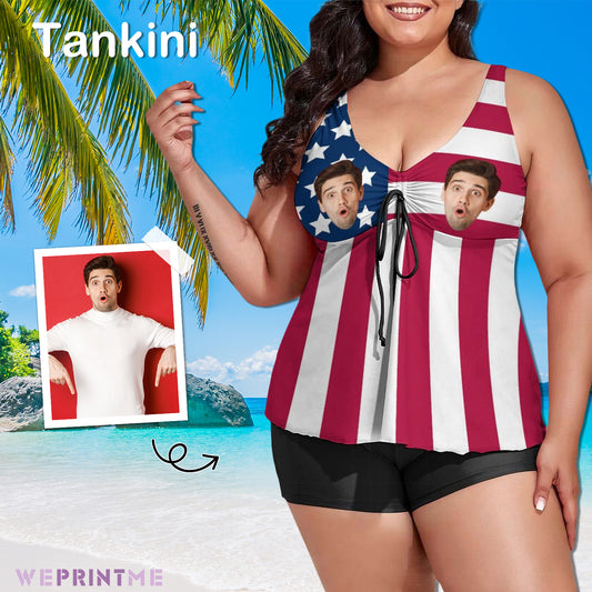 Custom Face Flag Plus Size Tankini-WEPRINTME-1