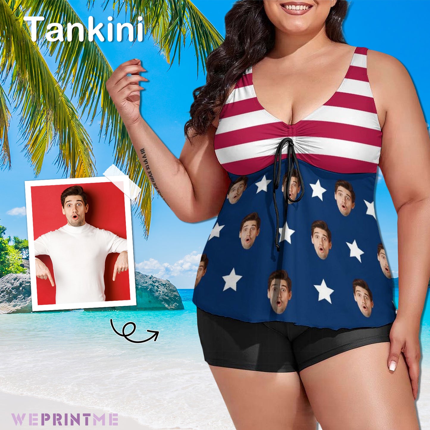 Custom Face Flag Plus Size Tankini-WEPRINTME-2