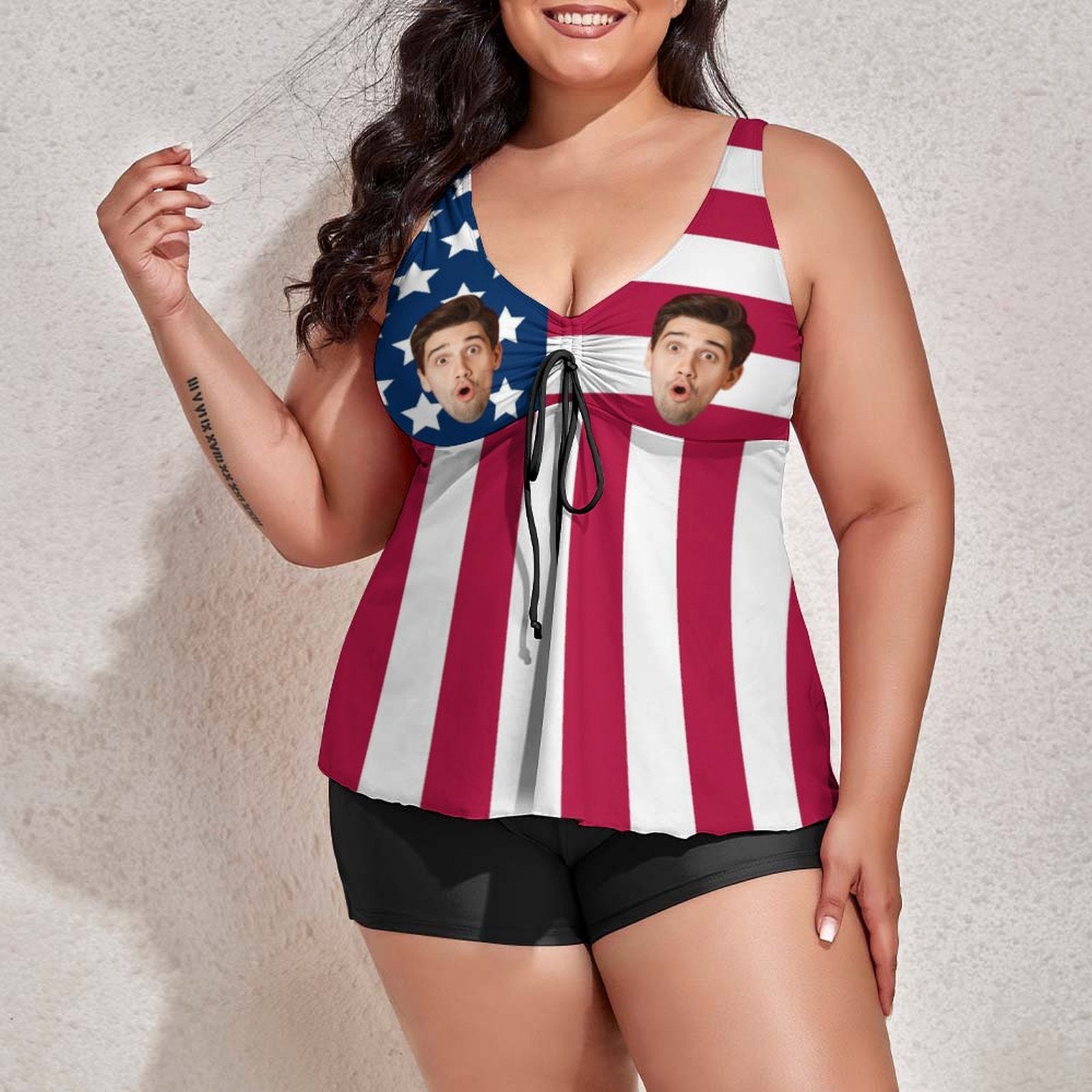 Custom Face Flag Plus Size Tankini-WEPRINTME-3