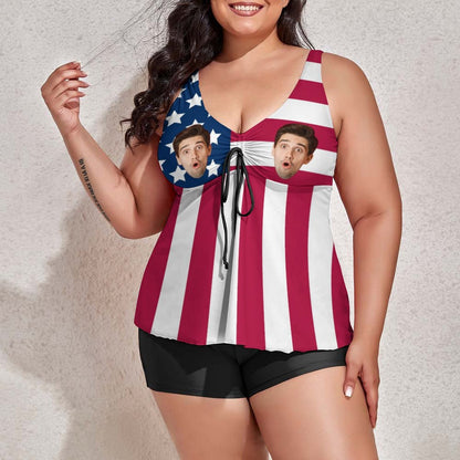 Custom Face Flag Plus Size Tankini-WEPRINTME-3