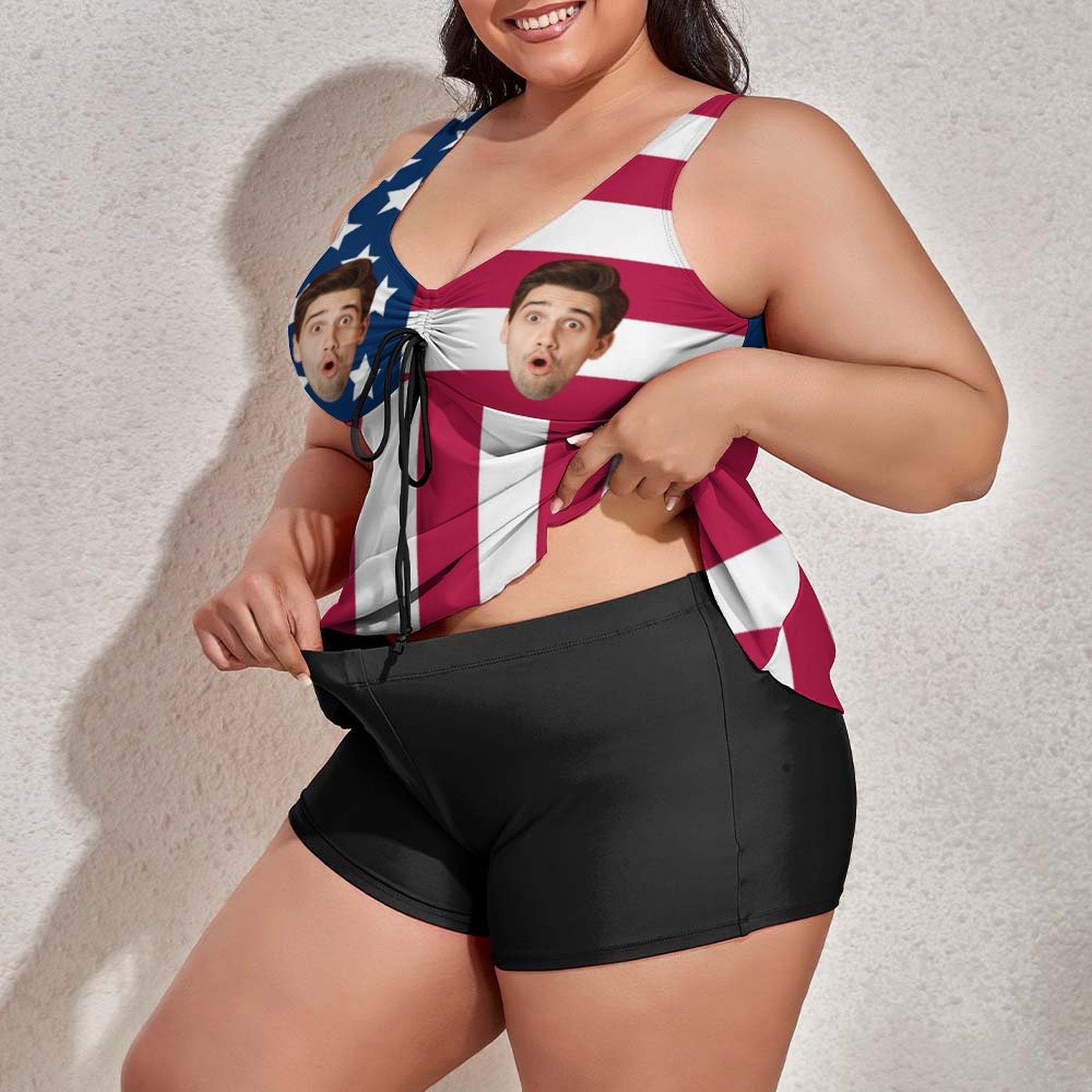 Custom Face Flag Plus Size Tankini-WEPRINTME-4