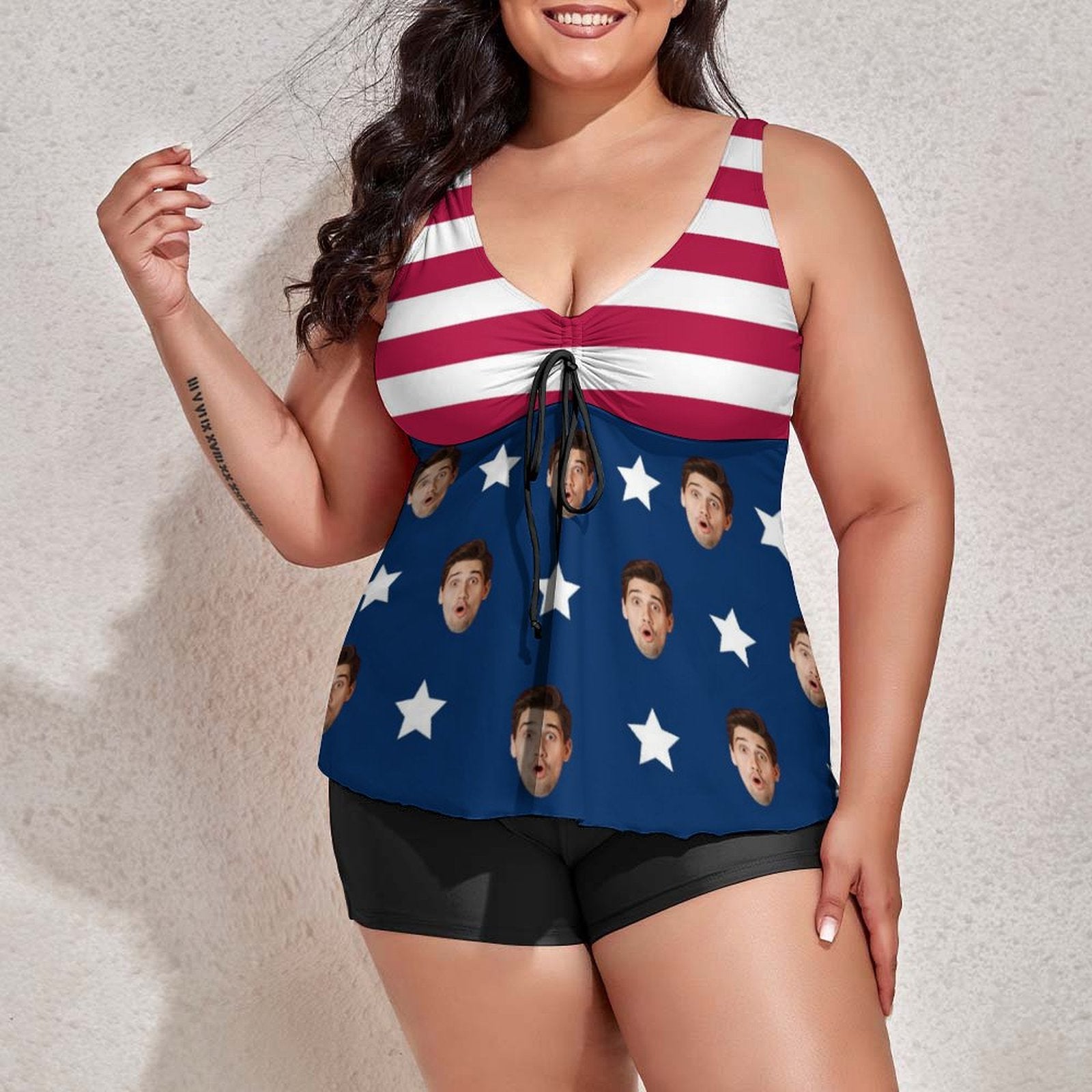 Custom Face Flag Plus Size Tankini-WEPRINTME-6