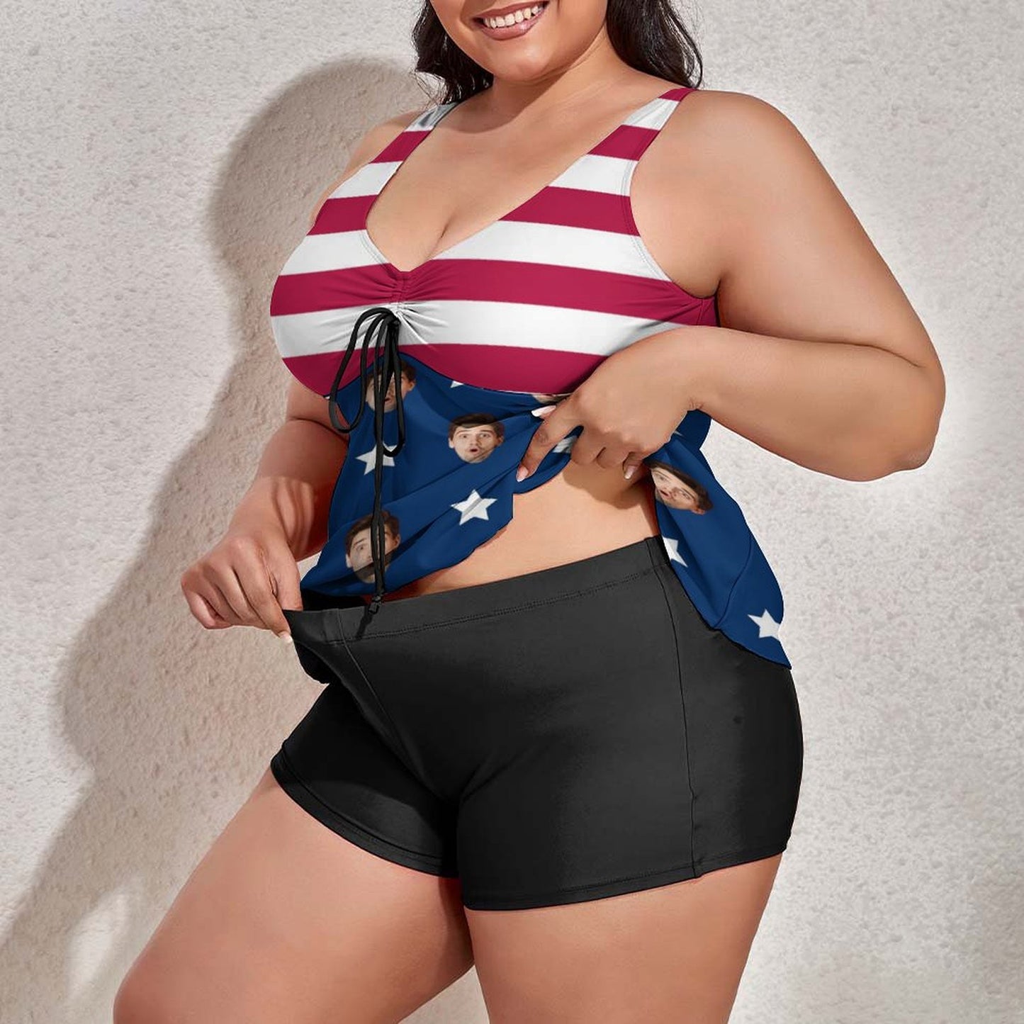 Custom Face Flag Plus Size Tankini-WEPRINTME-7