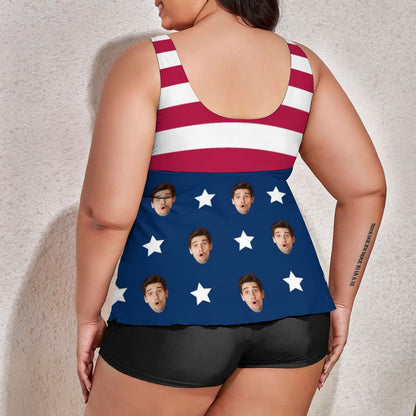 Custom Face Flag Plus Size Tankini-WEPRINTME-8