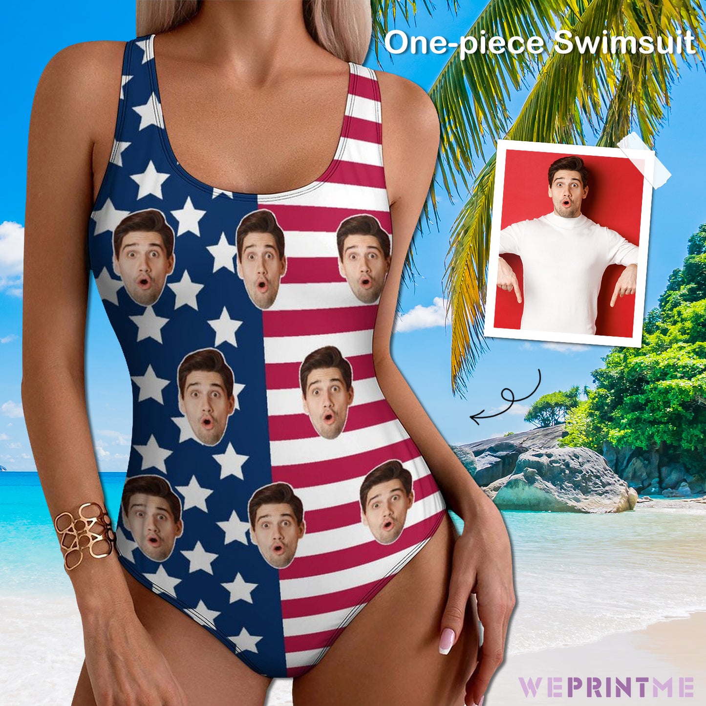 Custom Face Flag Women's One-Piece Swimsuit-WEPRINTME-1