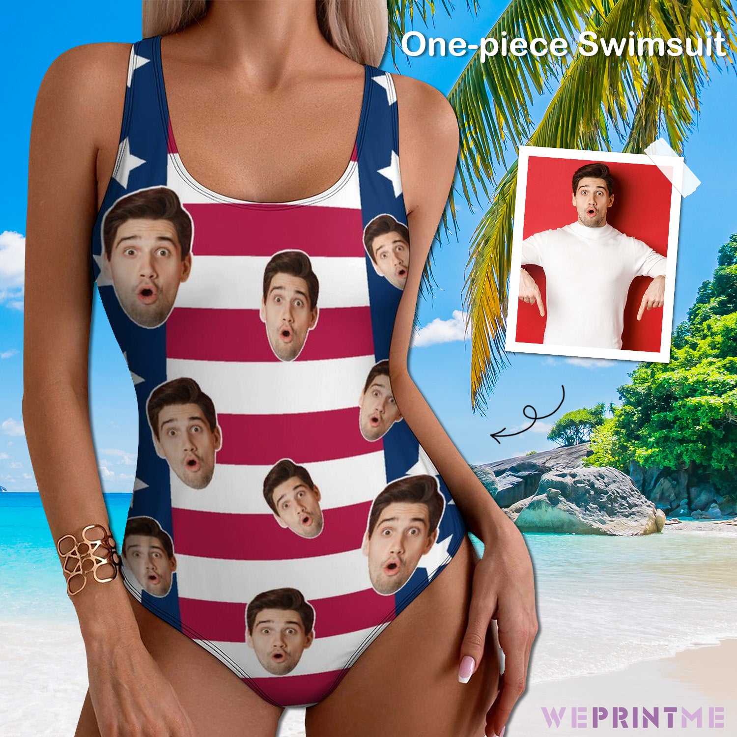 Custom Face Flag Women's One-Piece Swimsuit-WEPRINTME-11